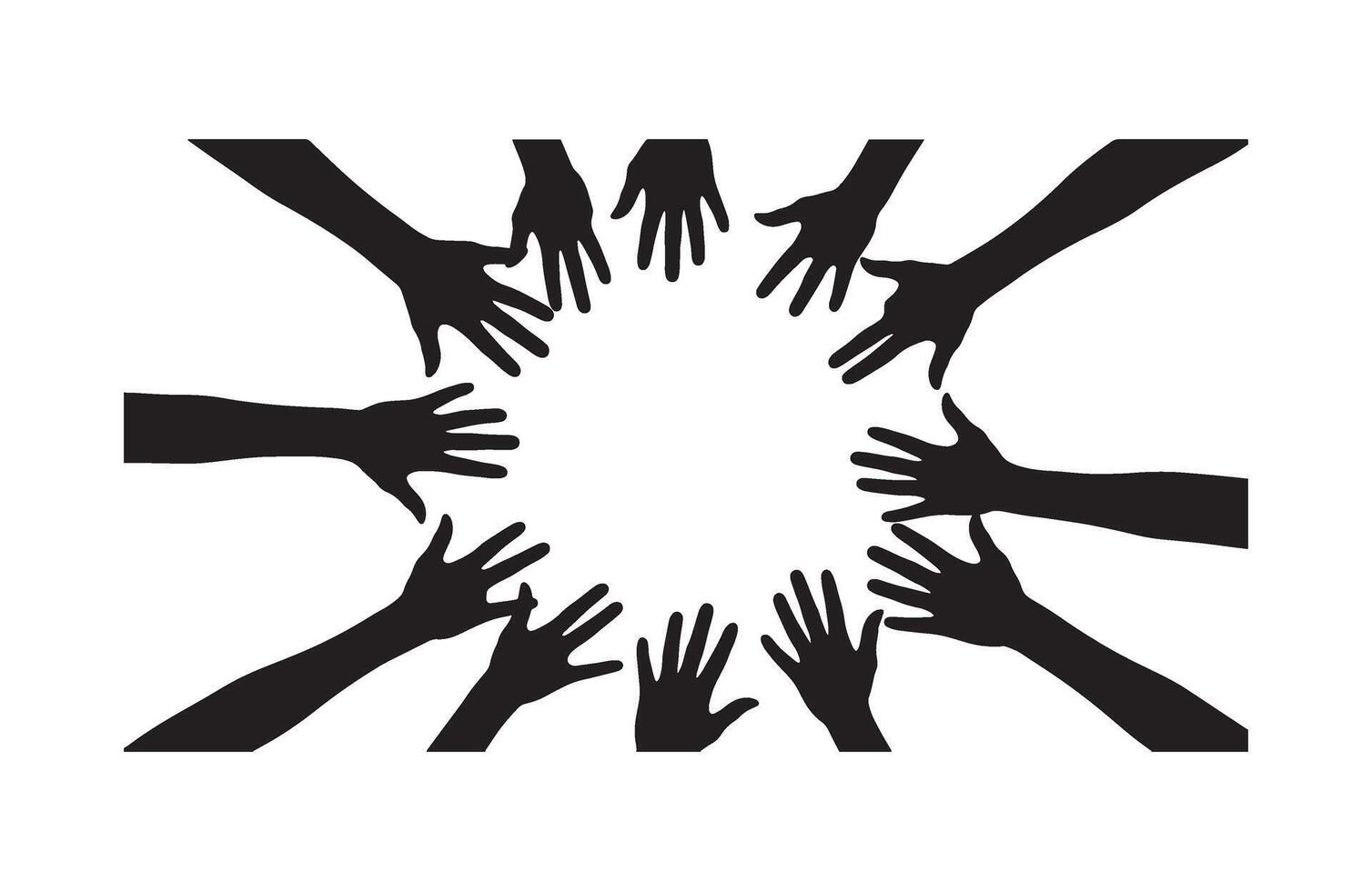 Silhouette Human Hands Joining in Circle for Cooperation and Support vector
