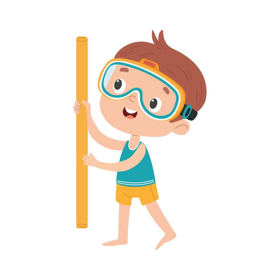 Cute little boy with diving mask and snorkel, Little boy swimming in pool. illustration on a white background vector