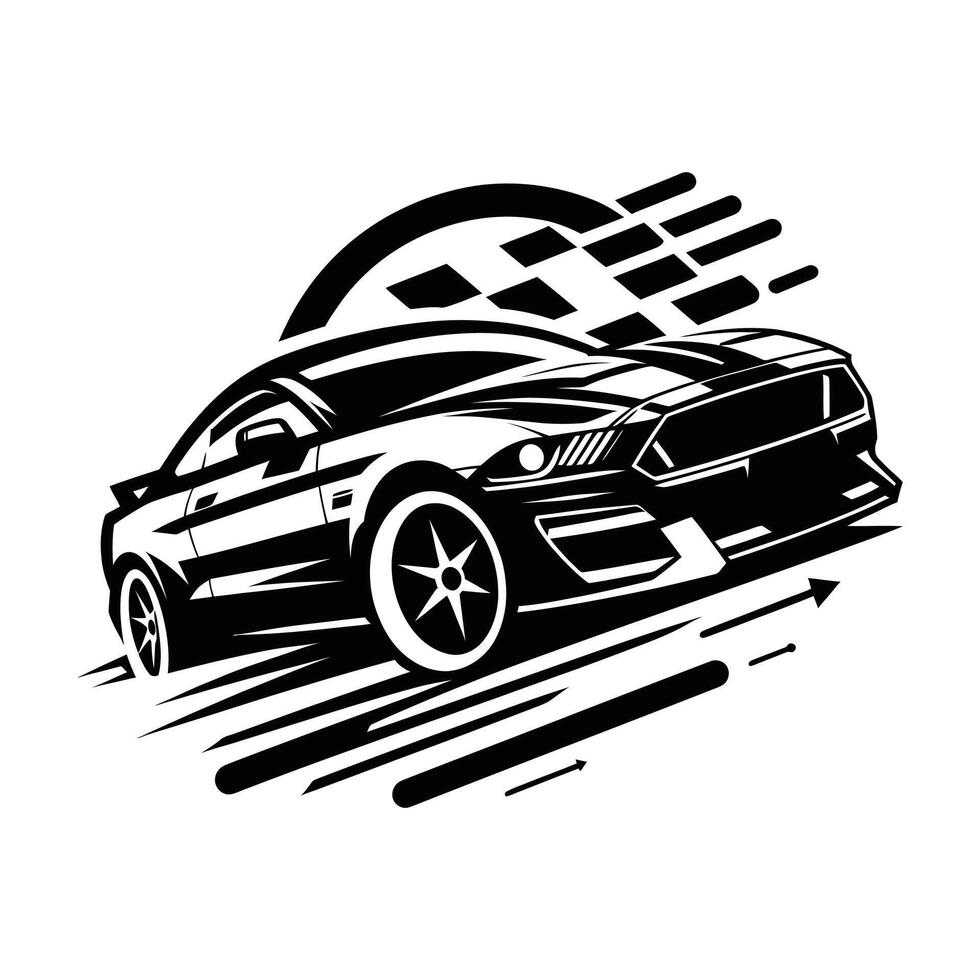 a black and white car logo with a checkered flag vector