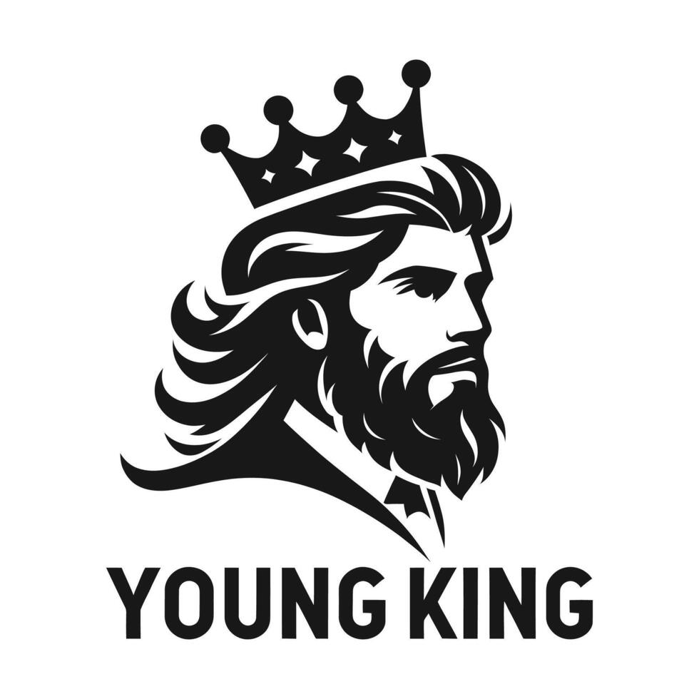 the young king logo, with a bearded man in a crown vector