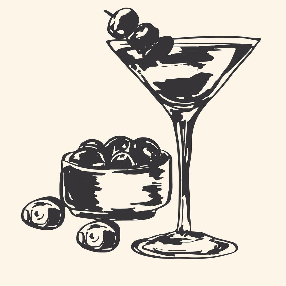 dirty martini cocktail drink sketch vector
