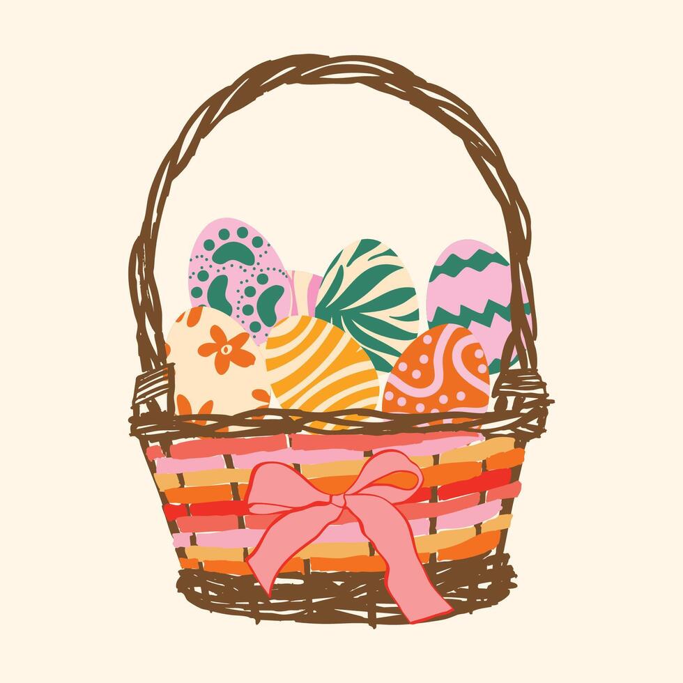 Retro Easter Basket with Eggs vector