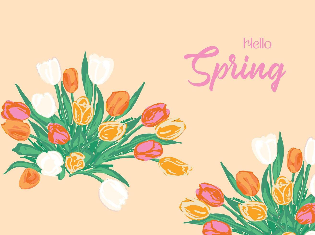 Hello Spring with Tulips Illustration vector