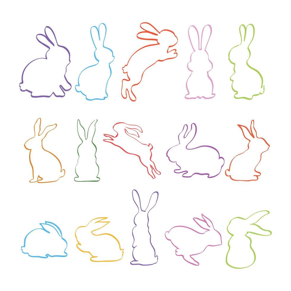 Colorful Bunny Silhouette Line Art Collection vector