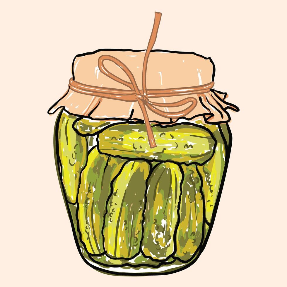 Rustic Pickle Jar with Fabric Cover vector