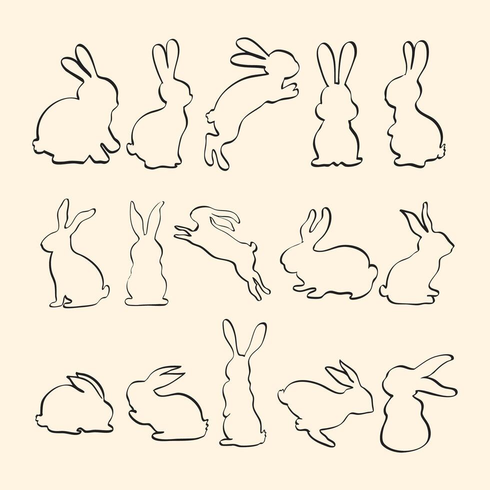 Minimalist Bunny Line Art Collection vector