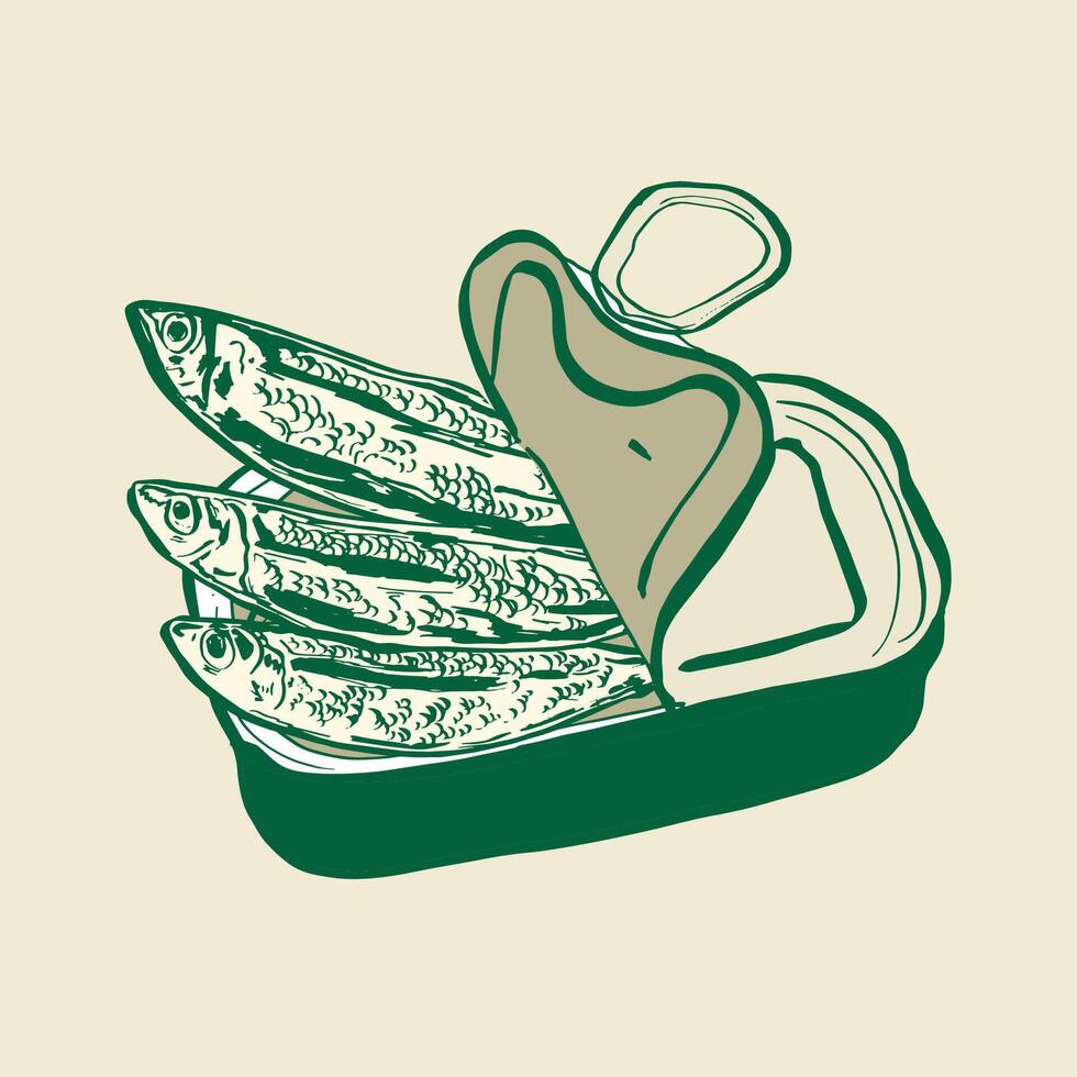 Green Vintage Oiled Sardines vector