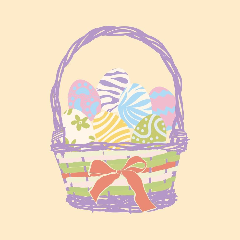 Pastel Easter Basket with Decorative Eggs vector