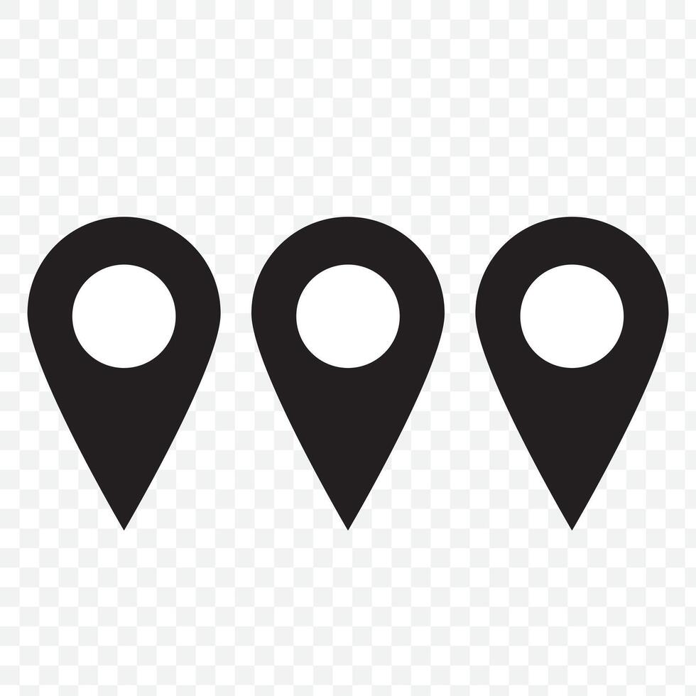 Black pin marker icon set with white dot isolated on white background. vector
