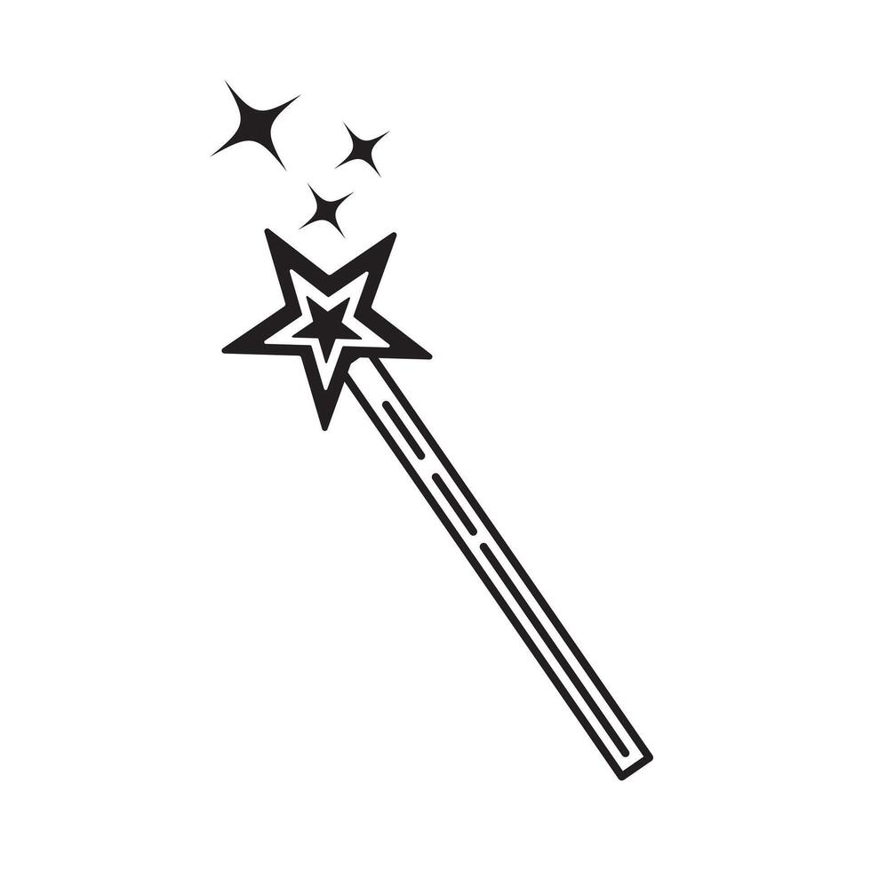 A black and white drawing of a wand with stars vector
