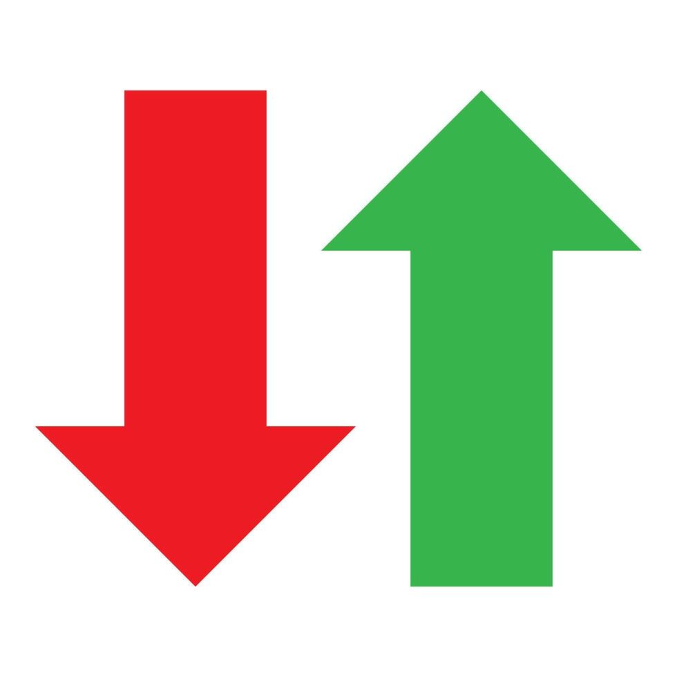 Upward, downward arrows in green and red isolated on white background vector