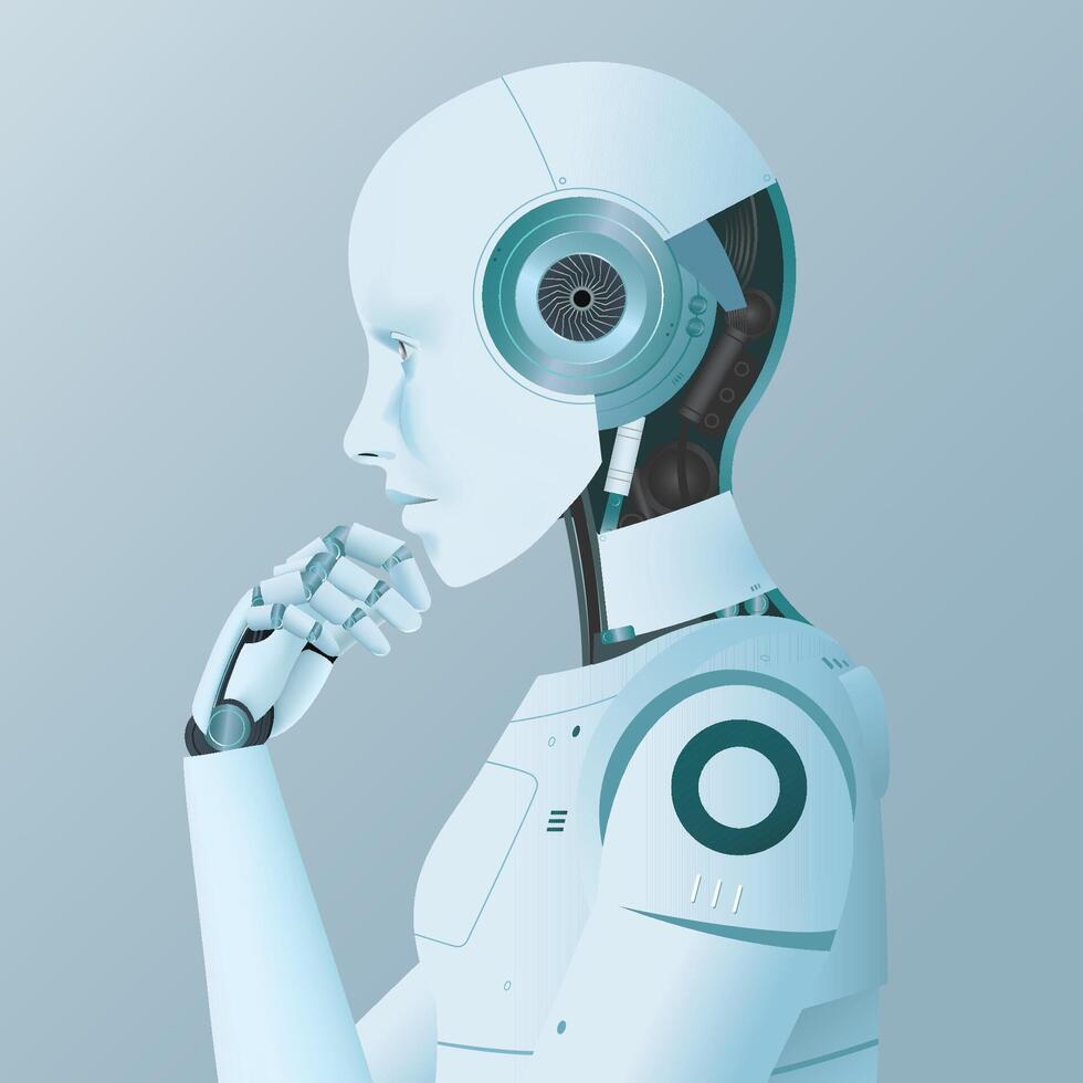 Ai robot thinking, Concept of artificial intelligence, Future cybernetic technology concept vector