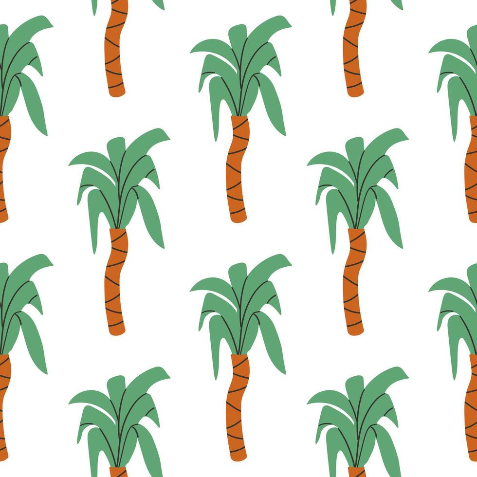 Tropical pattern with freehand drawn palm trees. Hawaii summer background for fabric, textiles, clothing, wrapping paper, cover, decoration, banner, wallpaper, interior decor. vector