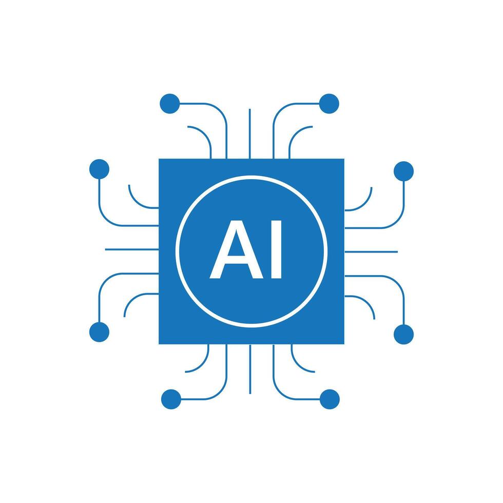 Blue Artificial intelligence AI processor chip icon. vector