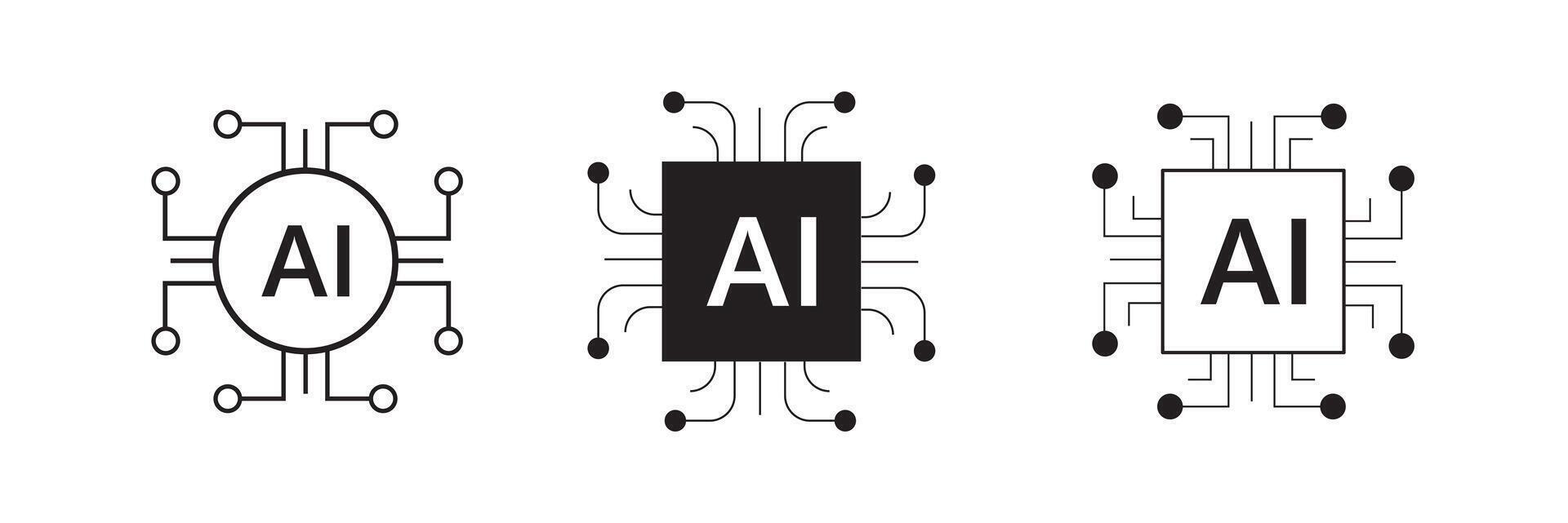 Artificial intelligence AI processor chip icon set vector