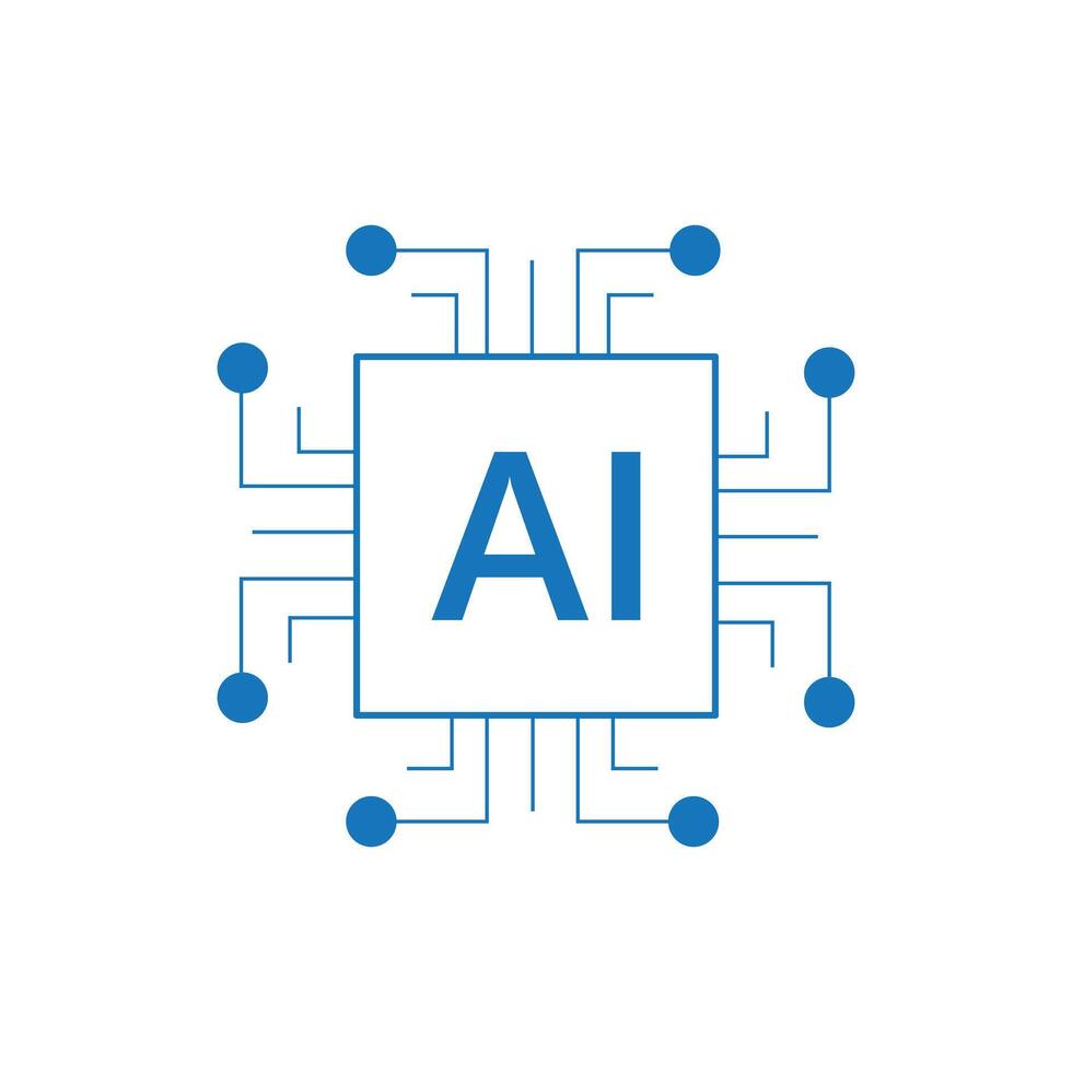 Blue AI Processor circuit set. Mini AI CPU icon collection vector