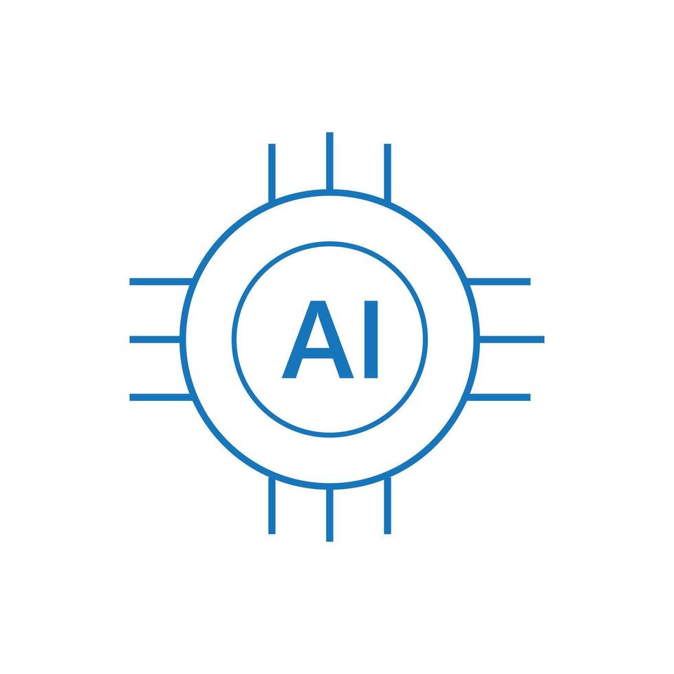 Blue AI Processor icon. Artificial intelligence AI processor chip icon for websites and mobile Minimalistic Mini CPU Icon Flat Style. vector