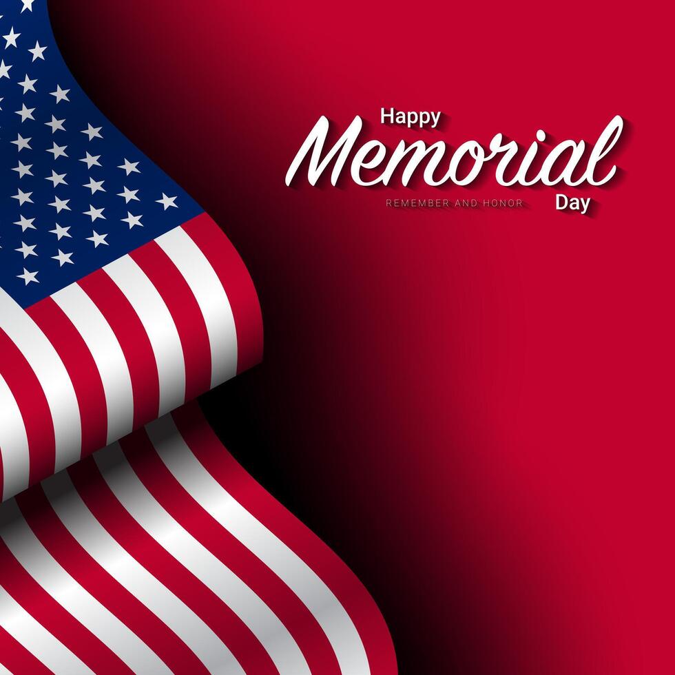 Memorial Day Card Design with waving USA Flag. vector