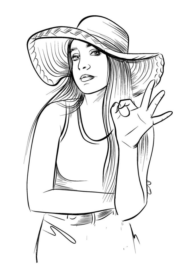 Young stylish girl in hat vector