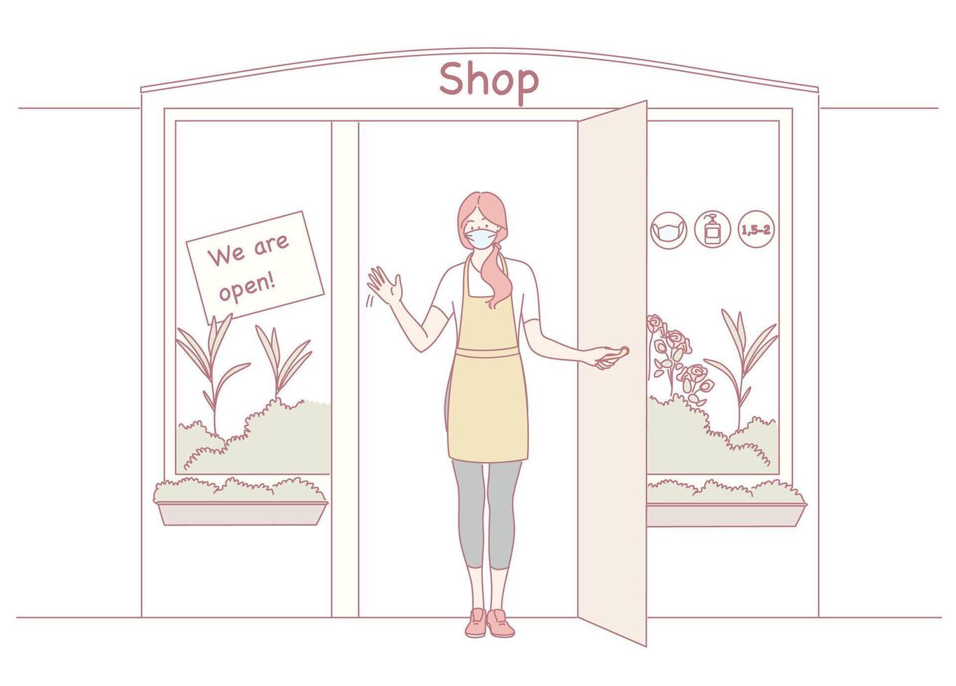 Welcoming Shopkeeper at Open Storefront Ready to Serve Customers with a Friendly Smile vector
