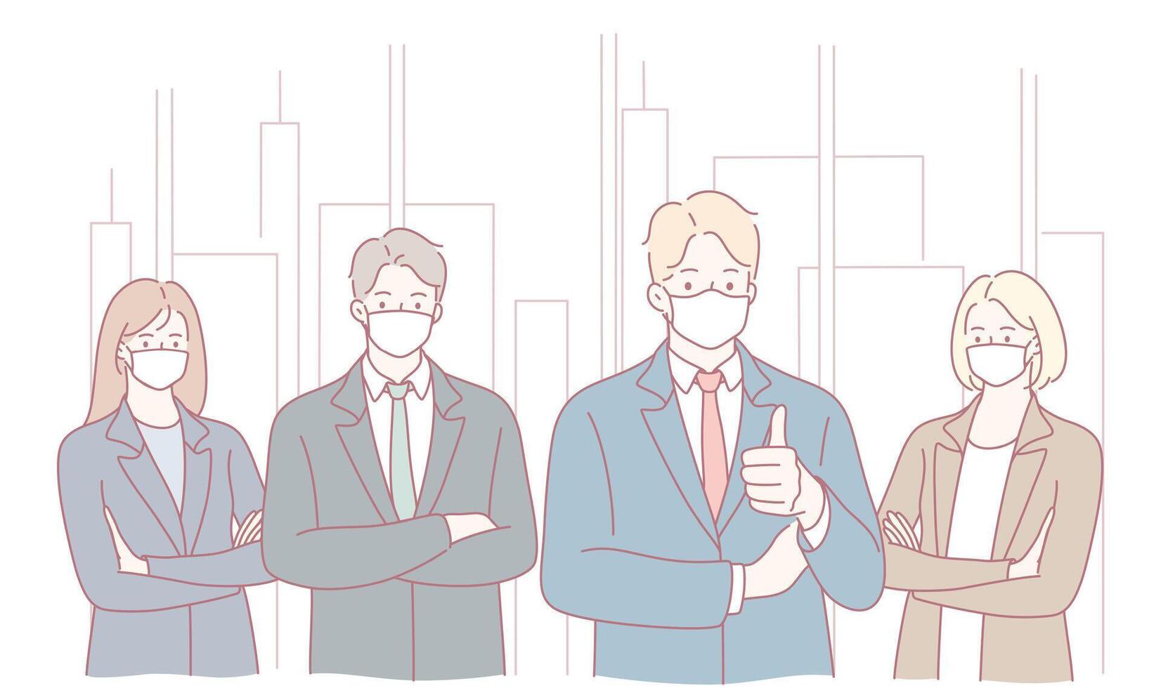 A professional team in smart attire demonstrates commitment to success, collaboration, and growth vector