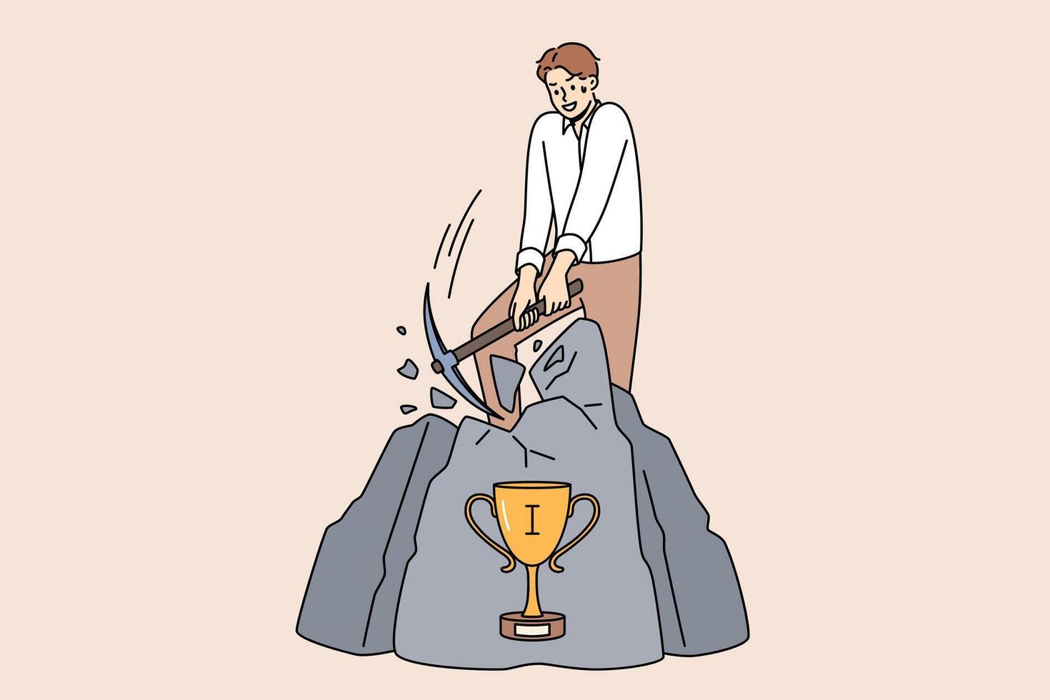 Challenge for business man who wants to get trophy hidden in rock and achieve success in life vector