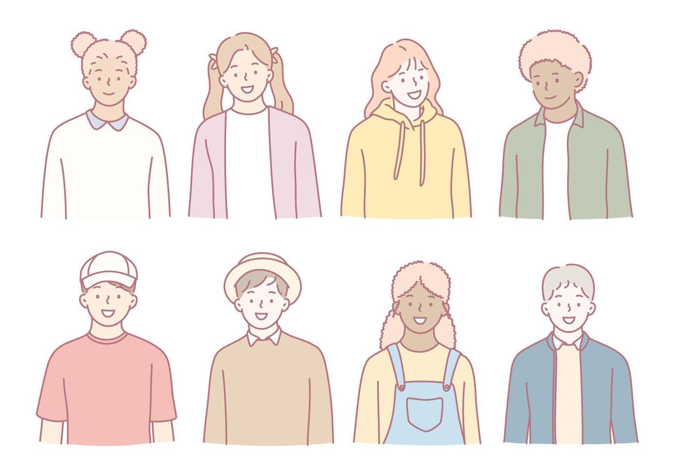 Diverse and Unique Animated Characters Designed in Soft Pastel Colors for Everyone vector