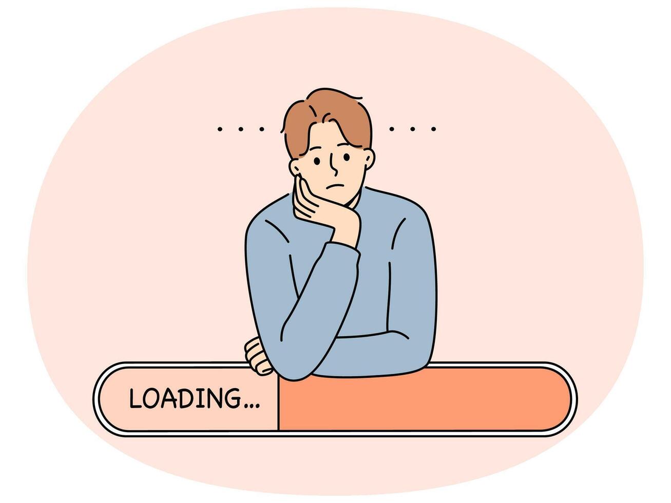 Man is experiencing problems due to poor internet networks and relies on loading line. vector