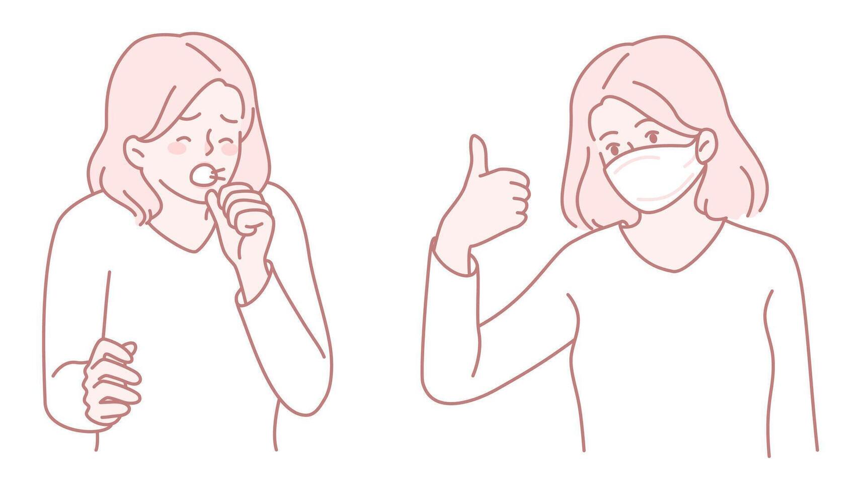 Health Awareness An Illustrative Depiction of Coughing and Proper Masking Protocols vector