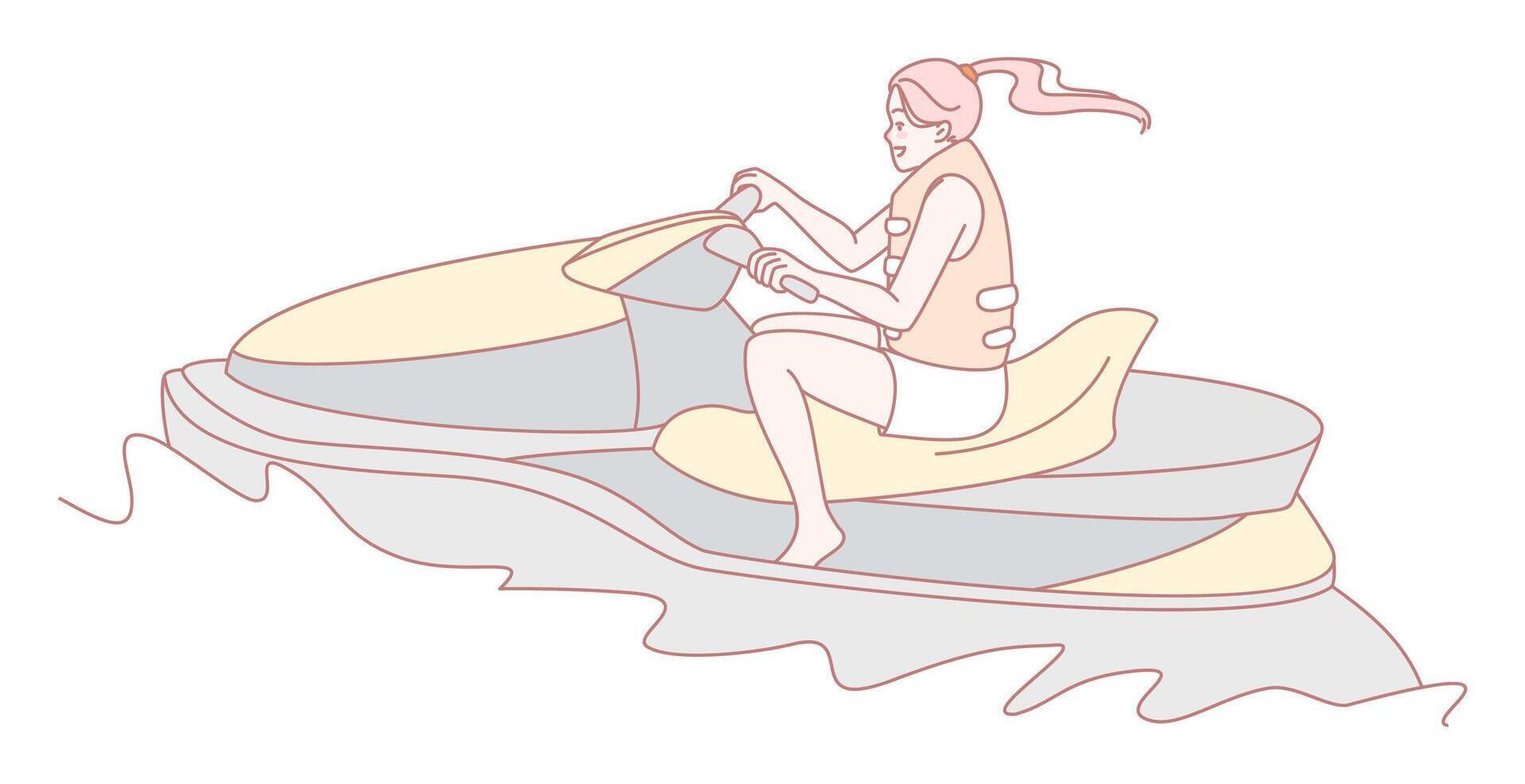 A Woman Thrillingly Enjoying Riding a Jet Ski on Open Water Under the Bright Sun vector