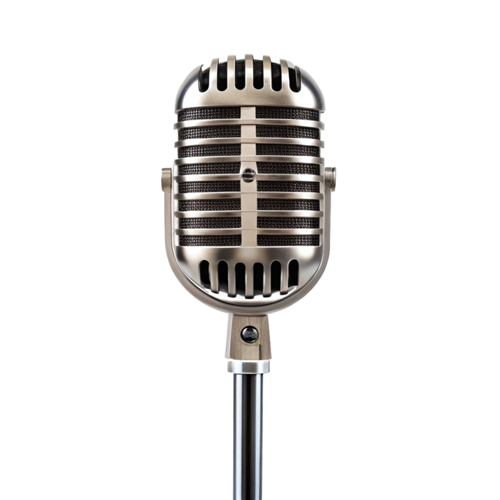 Vintage microphone close up shot. png