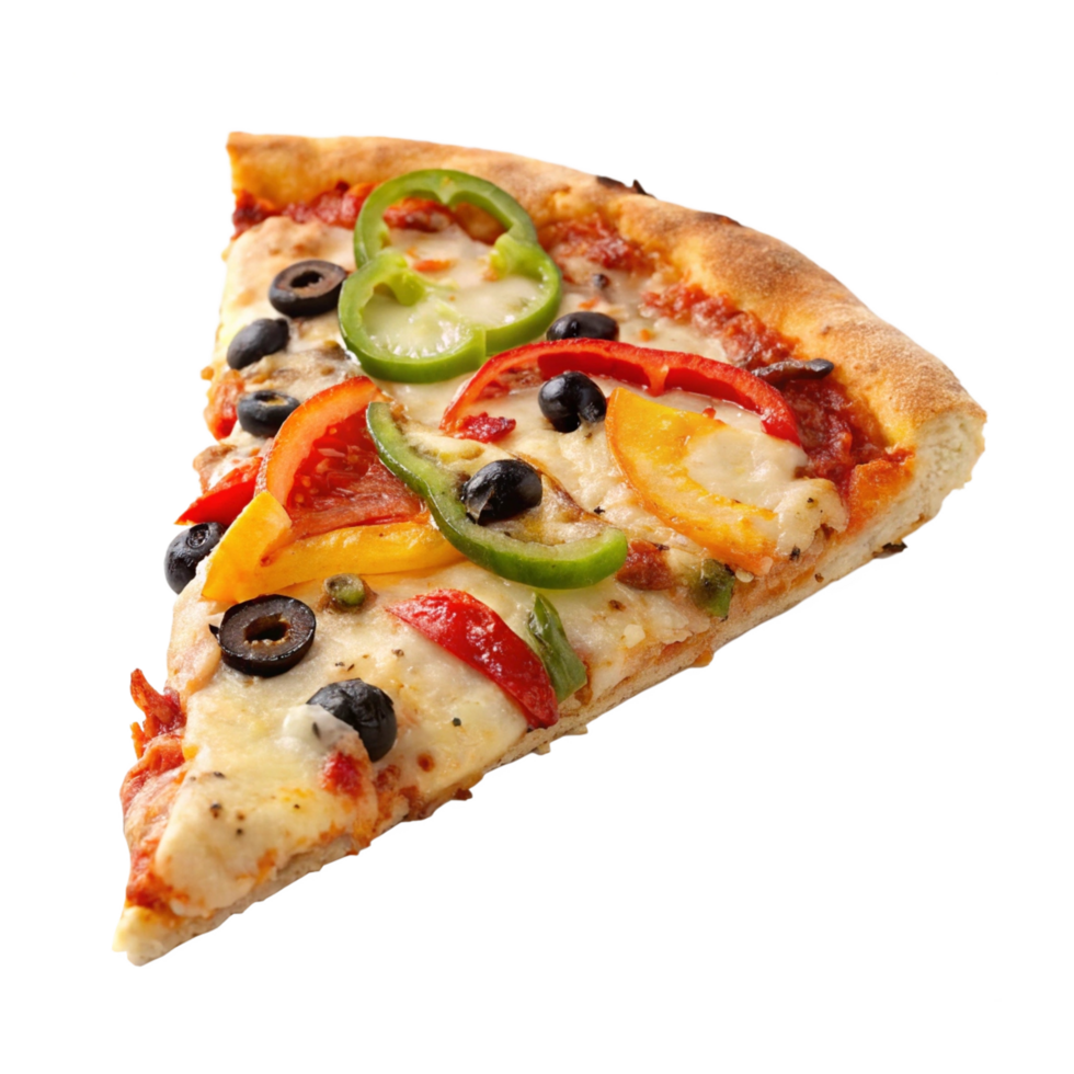 Delicious slice of veggie pizza png