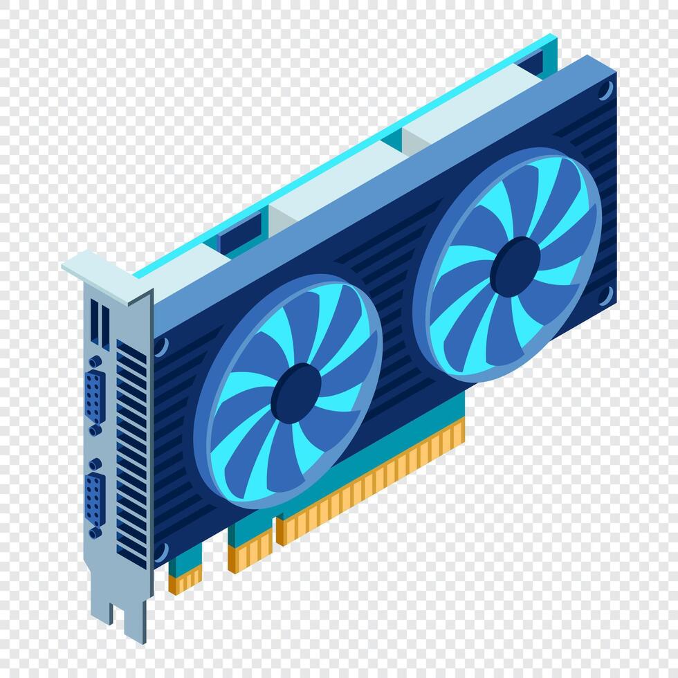3d isométrica gráfico tarjeta. isométrica de dispositivo gráfico tarjeta. personal computadora hardware componente. isométrica tecnología. vector