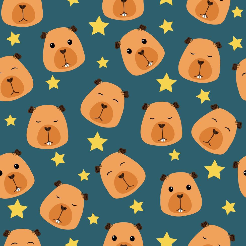 Cute baby capybara muzzle seamless pattern vector