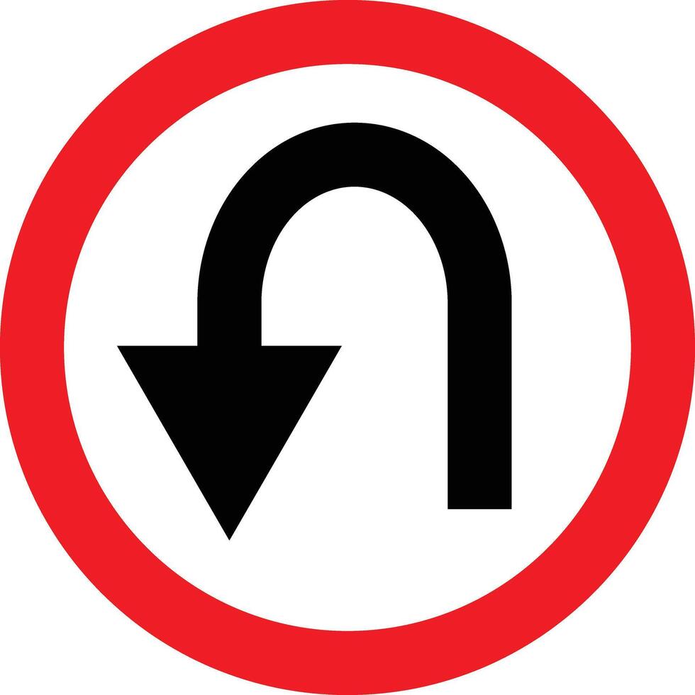U turn sign icon, red circle, isolated on white backgroud vector