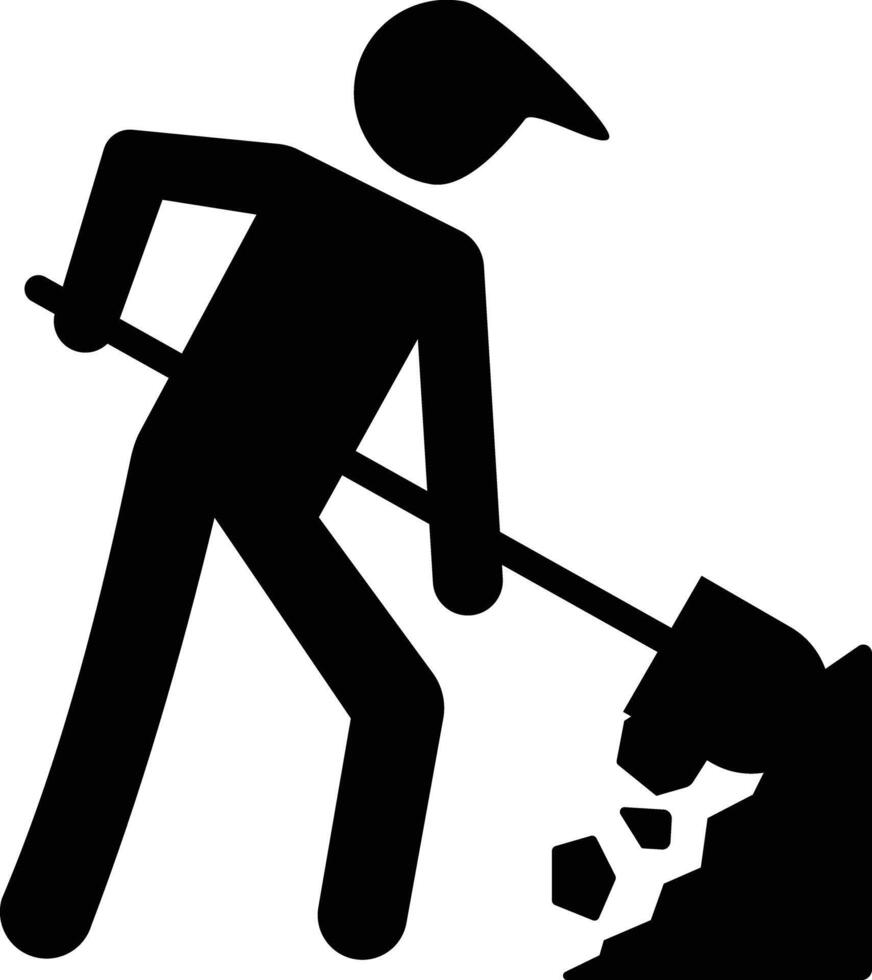 digging man icon. man with shovel . Stickman digging, silhouette pictogram on white. vector
