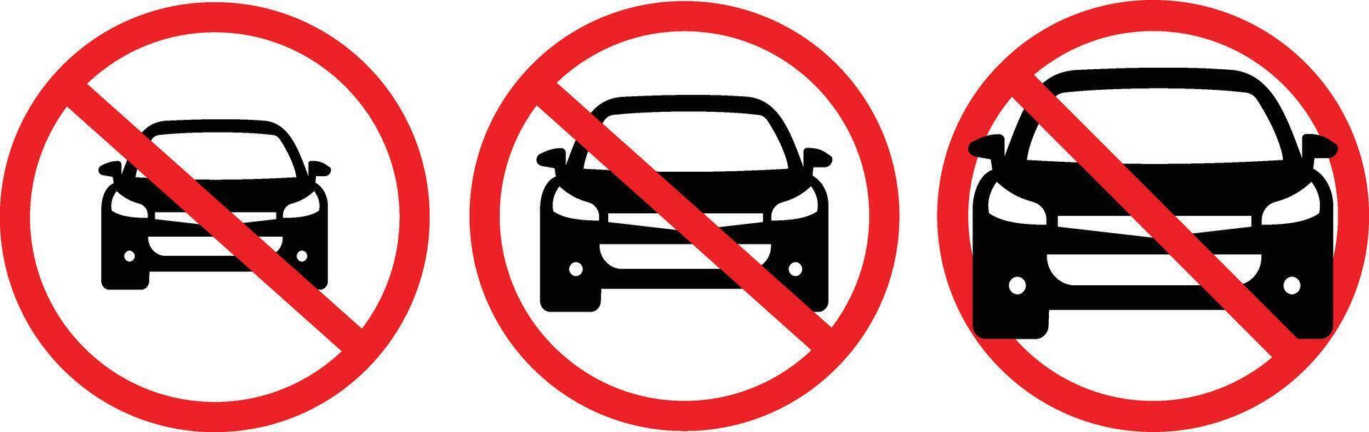 No car signs set. Don't park here icon. collection of No car sign. Parking prohibited symbol. in modern style. No cars allowed sign red circle line isolated illustration. vector