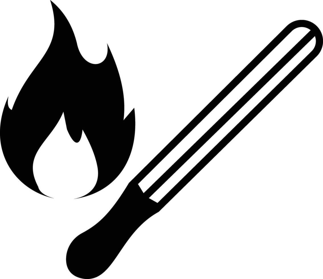 Match fire. flame icon. Burning match stick. isolated on white background. Wood match with fire flames. isolated flat style design. vector