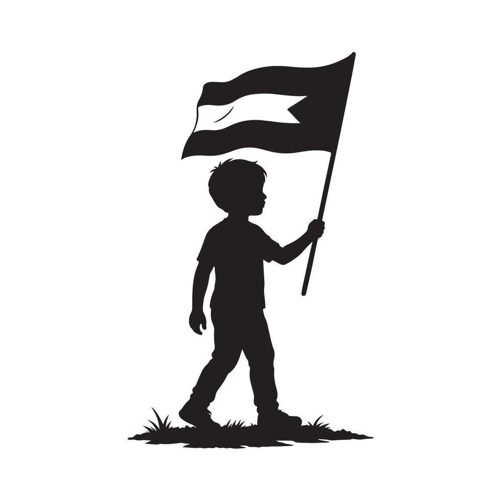 Silhouette of a Boy Holding Flag - Freedom Concept vector
