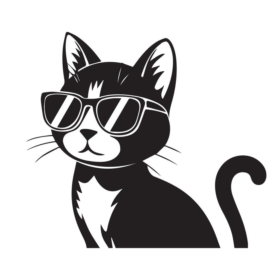 Funky Cat Head with Sunglasses vector