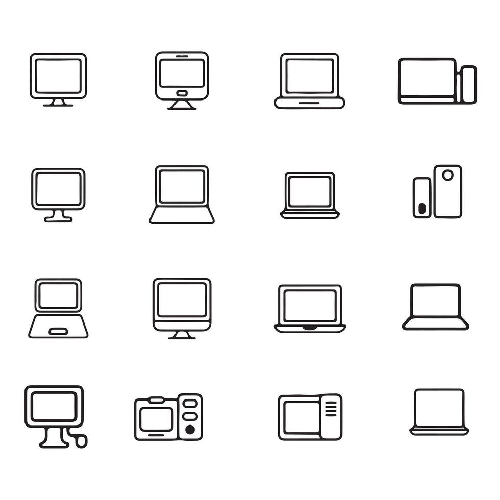 Minimal Line Icons of Electronic Devices and Computers vector