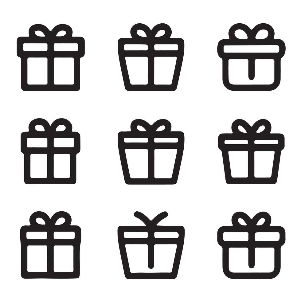Flat Gift Box Icon Set Simple Outline Presents vector