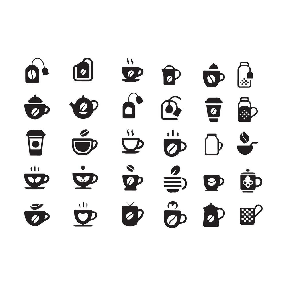 Coffee and Tea Icon Collection Outline Style vector