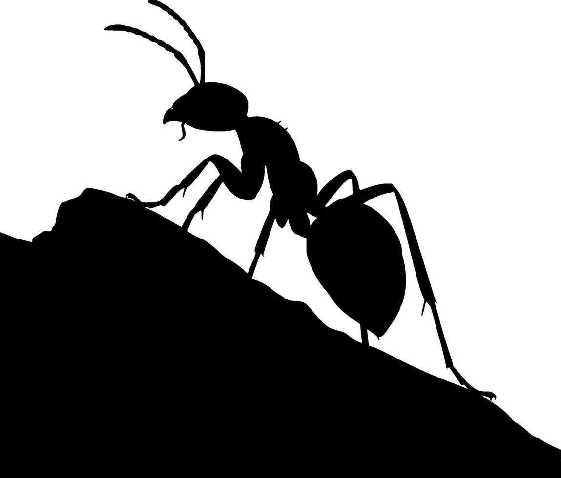 Silhouette of Ant Climbing Hill Isolated on White Background vector