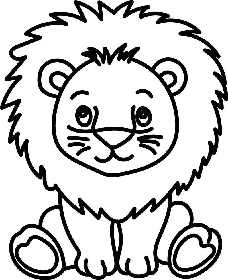 Happy Jungle Lion. Line Art for Kids Coloring Books. vector