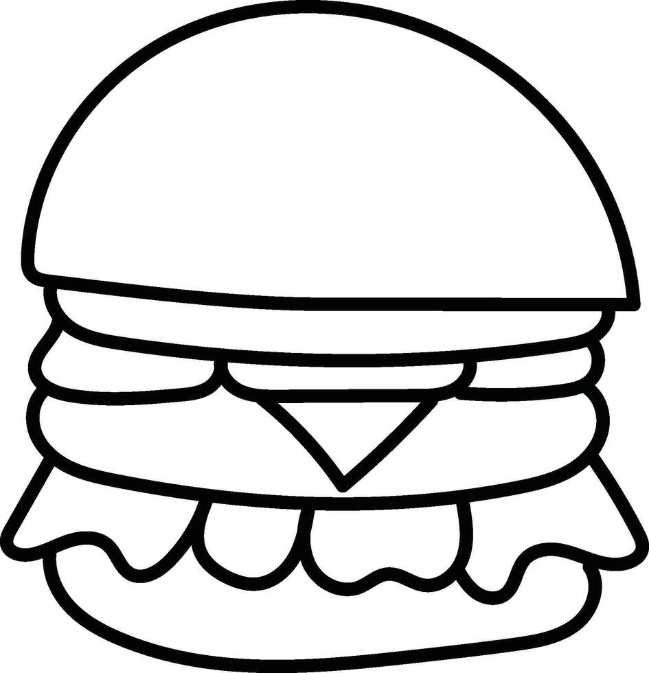 Cartoon Style Hamburger Coloring Page for Kids. vector