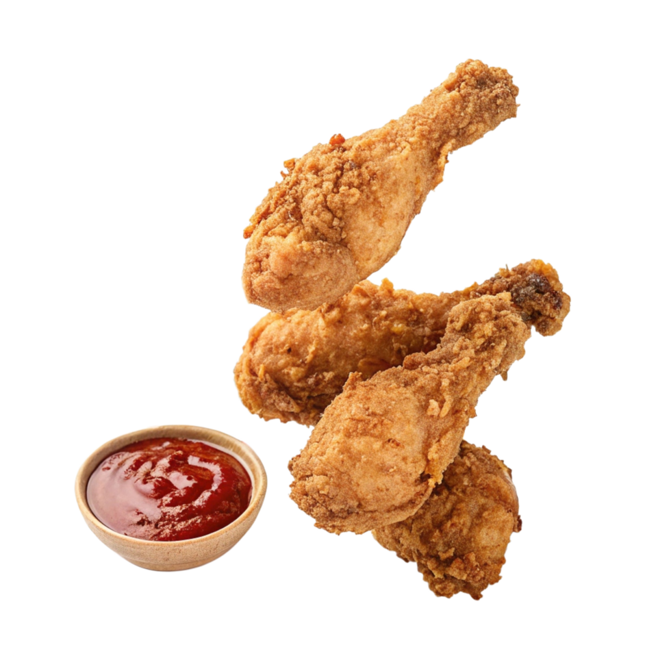 Crispy fried chicken drumsticks with ketchup png