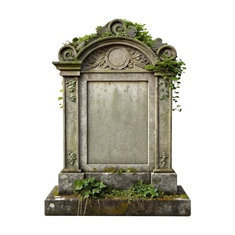 Old weathered gravestone with blank space. Perfect for memorial or remembrance design. png