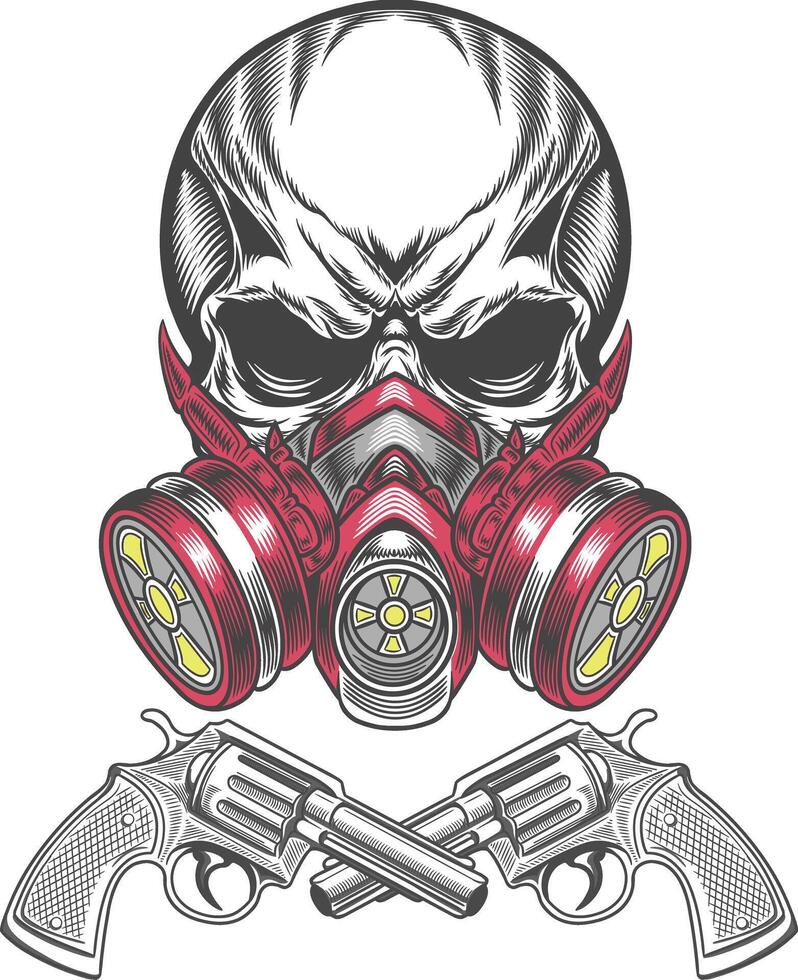 Skull with guns and gas mask illustration vector