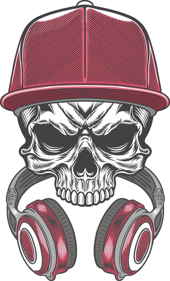 Skull in a hat with headphones vector